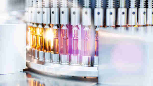 Optical control quality of vials, pharma factory.