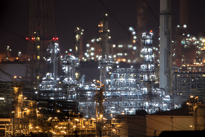 Oil refinery at dark.