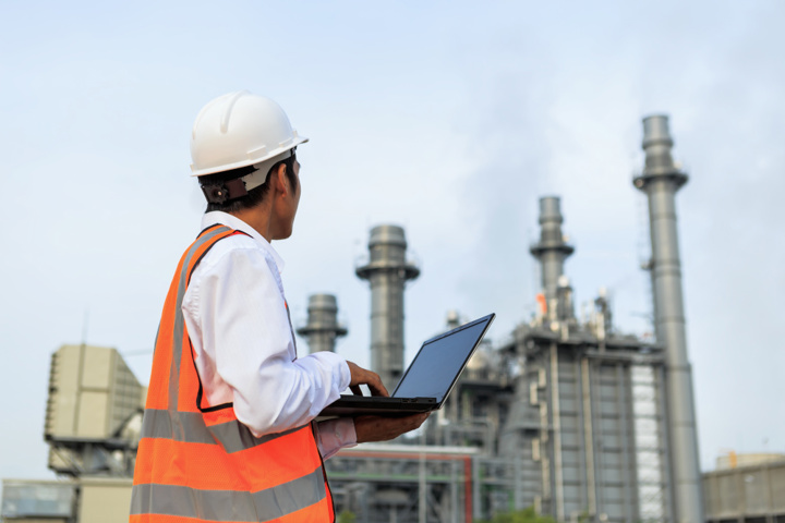 Engineering is checking around gas turbine electricity power plant