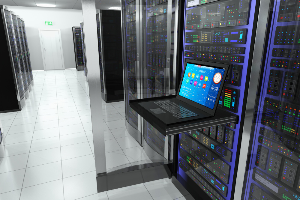 Laptop computer terminal in industrial server room