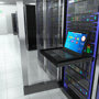 Laptop computer terminal in industrial server room